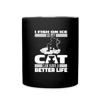 Eisfischen Eisangeln Katze - Tasse einfarbig - Schwarz - Vorne