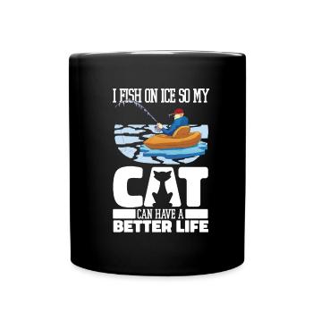 Eisfischen Eisangeln Katze - Tasse einfarbig - Schwarz - Vorne