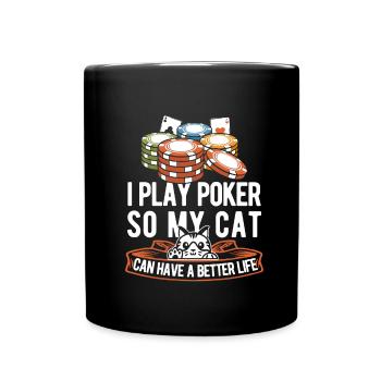 Poker Katze - Tasse einfarbig - Schwarz - Vorne