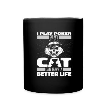 Poker Katze - Tasse einfarbig - Schwarz - Vorne