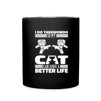 Taekwondo Katze - Tasse einfarbig - Schwarz - Vorne