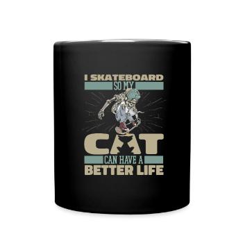 Skateboard Skater Katze - Tasse einfarbig - Schwarz - Vorne