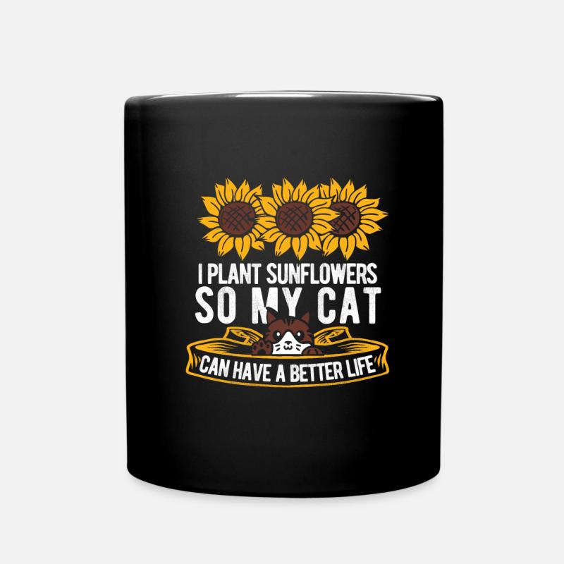 Sunflower Cat - Full Colour Mug - black