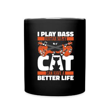 Bassist Bass Guitar Basser Cat - Full Colour Mug - black - Front