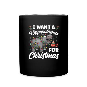 Nilpferd Weihnachten hippopotamus Geschenk - Tasse einfarbig - Schwarz - Vorne