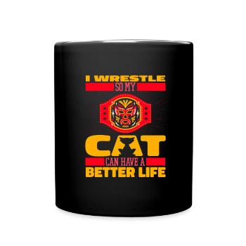 Wrestling Wrestler Katze - Tasse einfarbig - Schwarz - Vorne