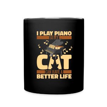 Pianist Klavier Piano Katze - Tasse einfarbig - Schwarz - Vorne
