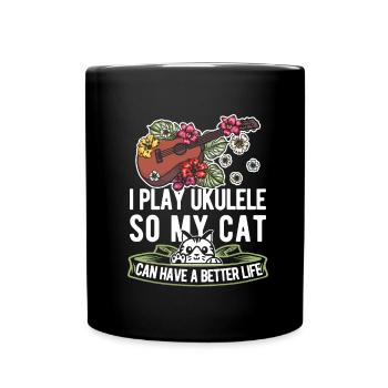 Chat ukulélé - Mug uni - noir - Devant