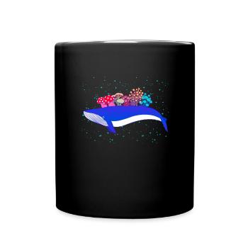 Surreal Whale Mushrooms Space Blue Whale - Full Colour Mug - black - Front