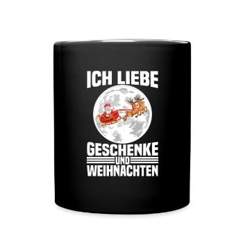 Ich liebe Geschenke und Weihnachten - Tasse einfarbig - Schwarz - Vorne