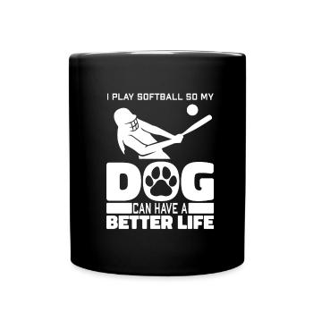 Softball Hund - Tasse einfarbig - Schwarz - Vorne