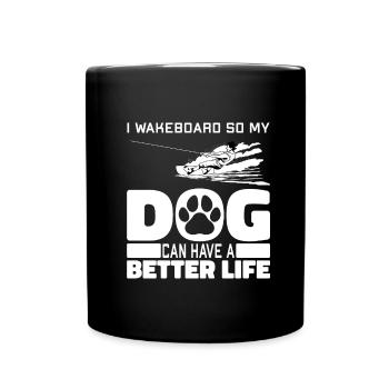 Wakeboard Wakeboarder Hund - Tasse einfarbig - Schwarz - Vorne