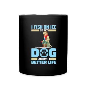 Eisfischen Eisangeln Hund - Tasse einfarbig - Schwarz - Vorne
