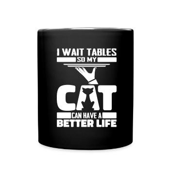 Kellner Kellnerin Katze - Tasse einfarbig - Schwarz - Vorne