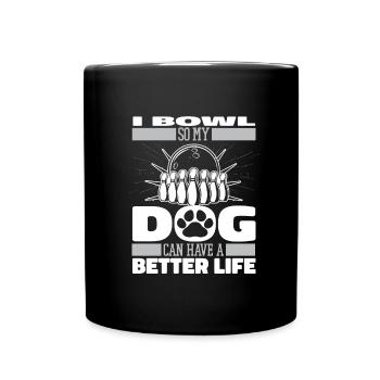 Bowling Bowlen Bowler Hund - Tasse einfarbig - Schwarz - Vorne