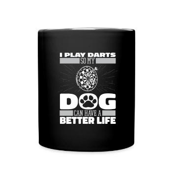 Dart Dartspieler Hund - Tasse einfarbig - Schwarz - Vorne