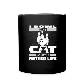 Bowling Bowlen Bowler Katze - Tasse einfarbig - Schwarz - Vorne