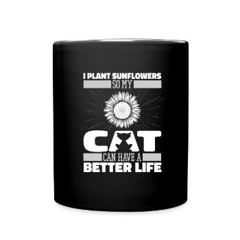 Sonnenblume Katze - Tasse einfarbig - Schwarz - Vorne