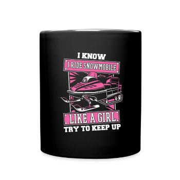 Schneemobil Motorschlitten Humor - Tasse einfarbig - Schwarz - Vorne
