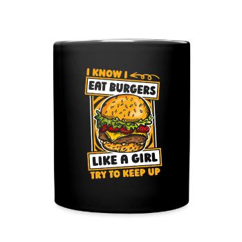 Burger Hamburger Mädchen - Tasse einfarbig - Schwarz - Vorne