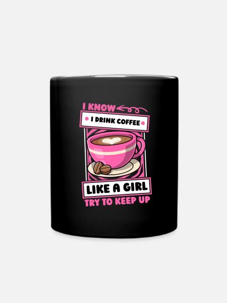 Kaffee Cafe Mädchen - Tasse einfarbig - Schwarz