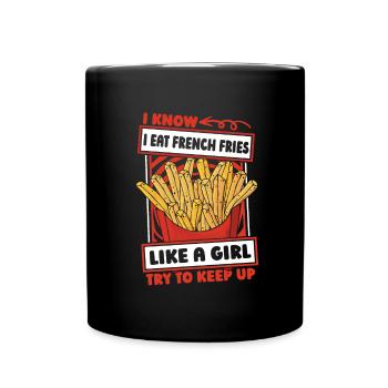 Pommes Frittes Fritten Mädchen - Tasse einfarbig - Schwarz - Vorne
