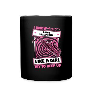 Saxophone Saxophone Girl - Full Colour Mug - black - Front
