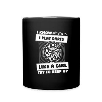 Dart Dartspieler Mädchen - Tasse einfarbig - Schwarz - Vorne