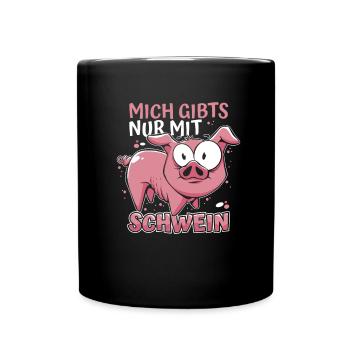 Schwein Schweinebauer Witzig Schwein - Tasse einfarbig - Schwarz - Vorne