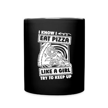 Pizza Mädchen - Tasse einfarbig - Schwarz - Vorne