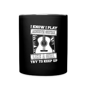 acoustic guitar girl - Full Colour Mug - black - Front