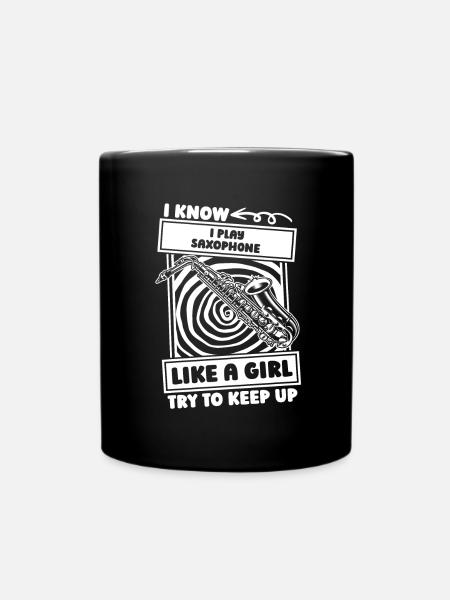 Saxophone Saxophone Girl - Full Colour Mug - black