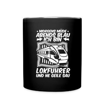 Lokführer Zugführer Morgens Müde Abends Blau - Tasse einfarbig - Schwarz - Vorne