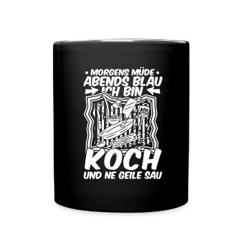 Koch Kochen Morgens Müde Abends Blau - Tasse einfarbig - Schwarz - Vorne