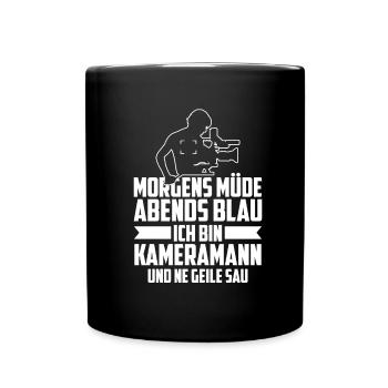 Kameramann Morgens Müde Abends Blau - Tasse einfarbig - Schwarz - Vorne