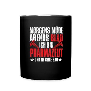 Apotheke Apotheker Morgens Müde Abends Blau - Tasse einfarbig - Schwarz - Vorne