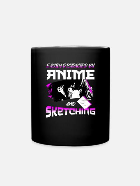 Easily Distracted By Anime And Sketching - Tasse einfarbig - Schwarz