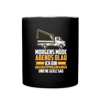 Abschleppdienst Abschlepper - Tasse einfarbig - Schwarz - Vorne