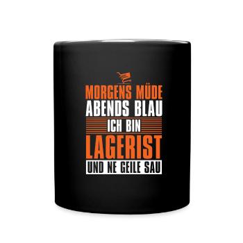 Lagerist Lagerarbeiter Morgens Mde Abends Blau - Tasse einfarbig - Schwarz - Vorne
