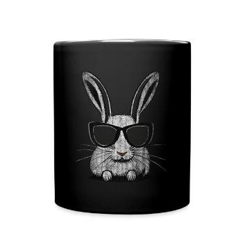 Rabbit white with sunglasses drawing cool humor - Full Colour Mug - black - Front