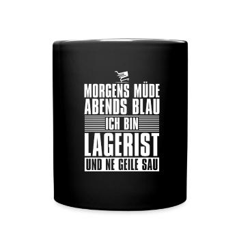 Lagerist Lagerarbeiter Morgens Mde Abends Blau - Tasse einfarbig - Schwarz - Vorne
