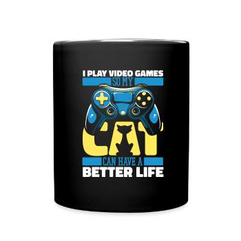 Gamer Gaming Cat - Full Colour Mug - black - Front