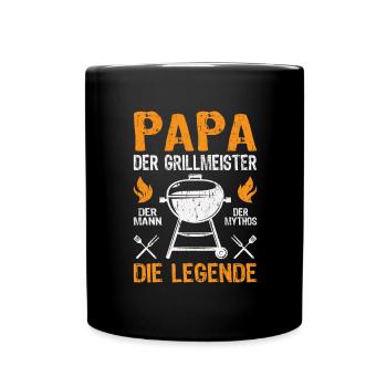 Grillmeister Papa Grillen Grillfan BBQ Vatertag - Tasse einfarbig - Schwarz - Vorne