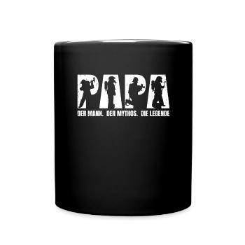 Papa. Mann. Mythos. Legende Vater Feuerwehr - Tasse einfarbig - Schwarz - Vorne