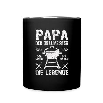 Grillmeister Papa Grillen Grillfan BBQ Vatertag - Tasse einfarbig - Schwarz - Vorne