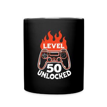Gamer Gaming Funny Level 50 Unlocked - Full Colour Mug - black - Front