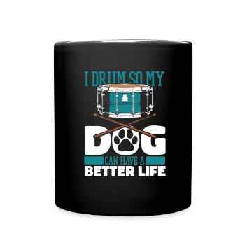 Schlagzeug Drummer Schlagzeuger Hund - Tasse einfarbig - Schwarz - Vorne