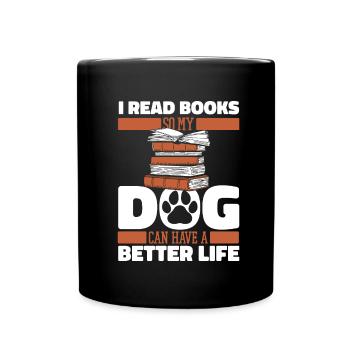 Buch Leseratte Bücherwurm Hund - Tasse einfarbig - Schwarz - Vorne