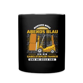 Gabelstapler Staplerfahrer - Tasse einfarbig - Schwarz - Vorne