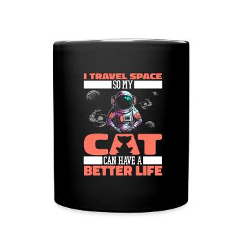Astronaut Raumfahrer Kosmonaut Katze - Tasse einfarbig - Schwarz - Vorne